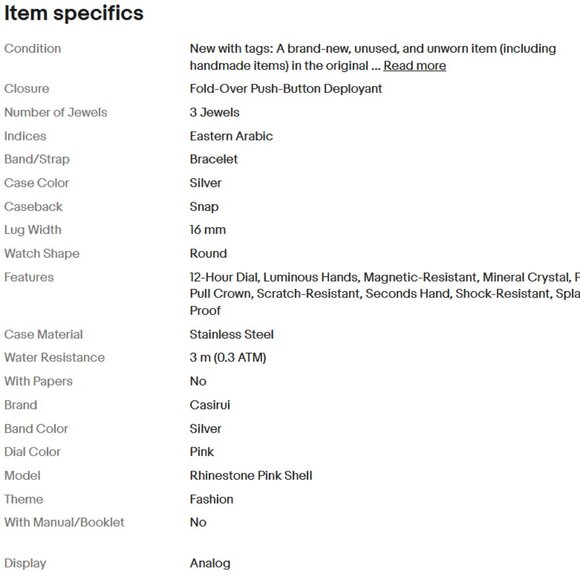 Casiru Ladies Rhinestone Bezel w/Pink Shell Dial Quartz Watch Stainless Bracelet - Picture 10 of 11